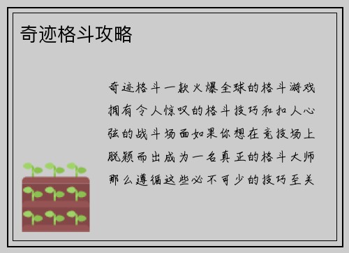 奇迹格斗攻略